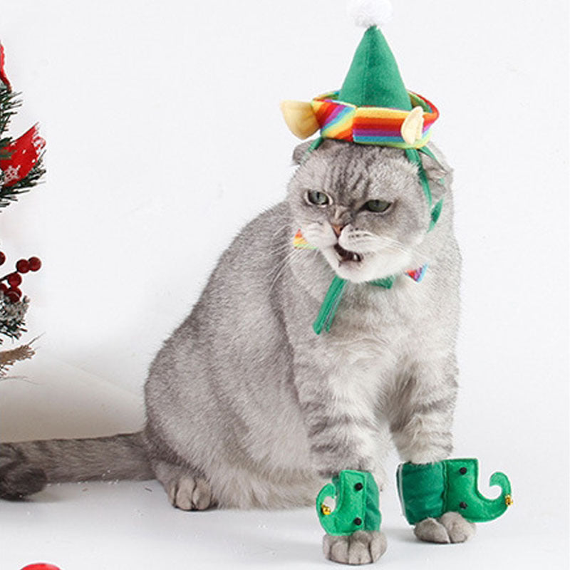 Cat Christmas Hat 4-piece Green Foot Cover