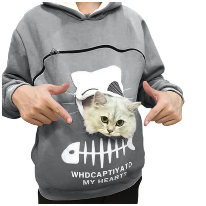 Women Hoodie Sweatshirt With Cat Pet Pocket