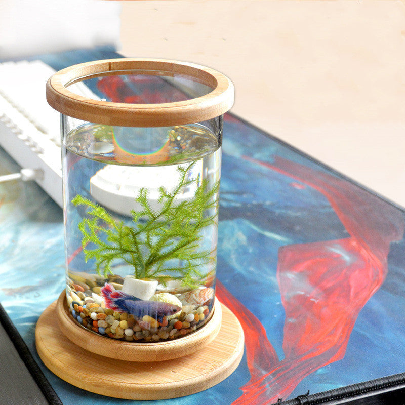 Bamboo Base Mini Fish Bowl Aquarium