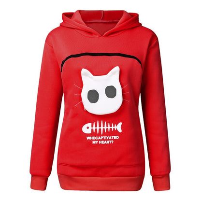 Women Hoodie Sweatshirt With Cat Pet Pocket