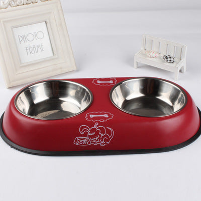 Stainless Steel Double Dog Food Water Bowl Non-Slip