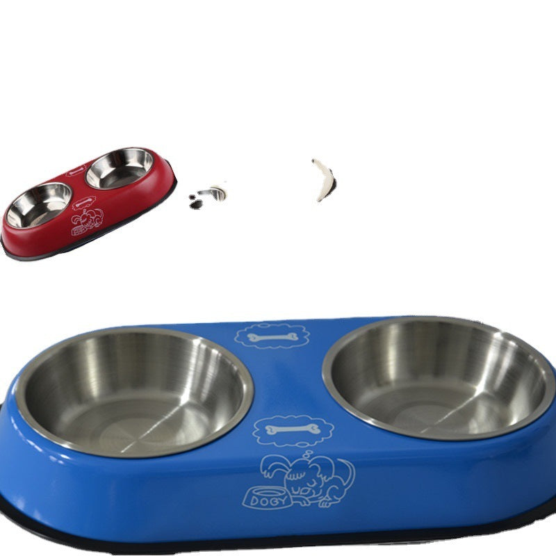 Stainless Steel Double Dog Food Water Bowl Non-Slip