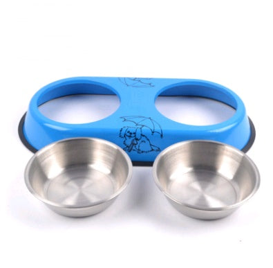 Stainless Steel Double Dog Food Water Bowl Non-Slip