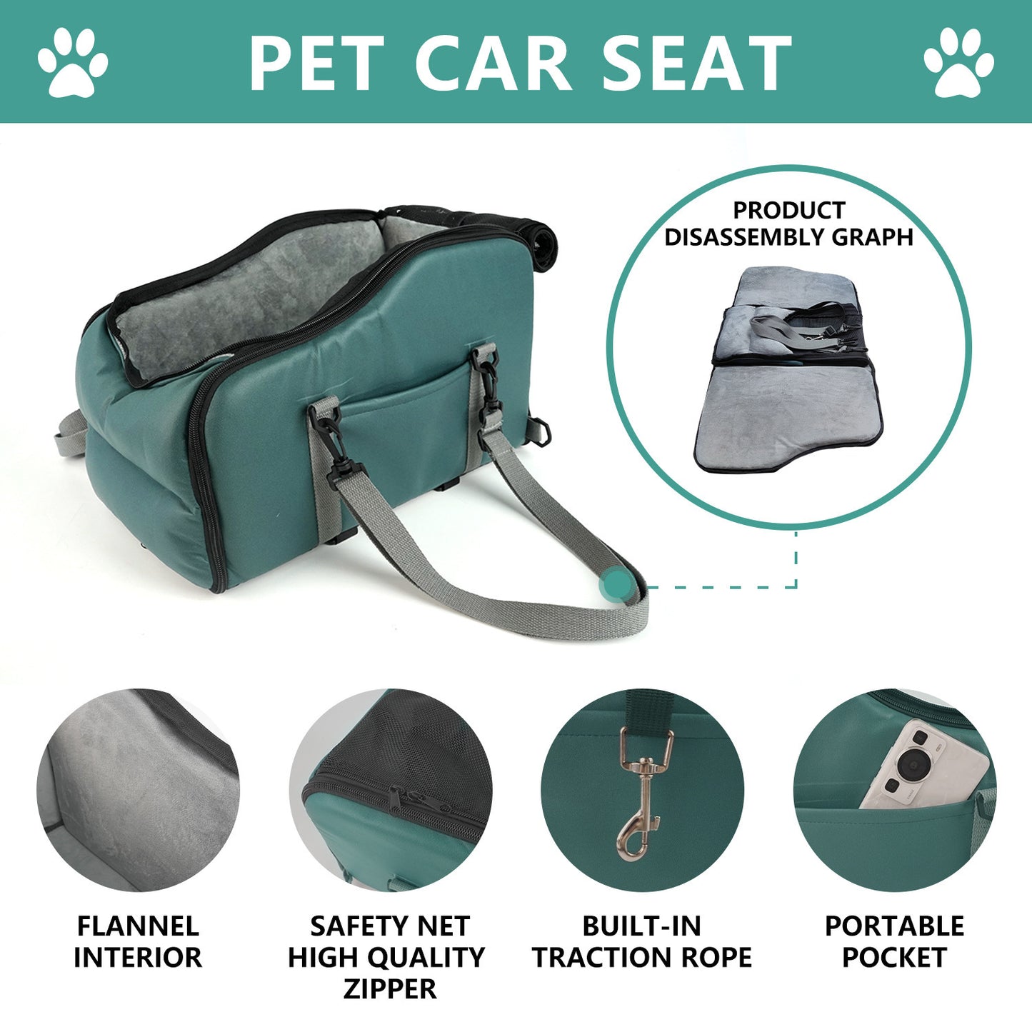 Removable And Washable Car Kennel Portable Car Pet Mat for Cats & Dogs