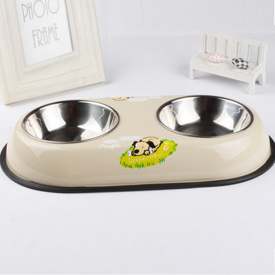 Stainless Steel Double Dog Food Water Bowl Non-Slip