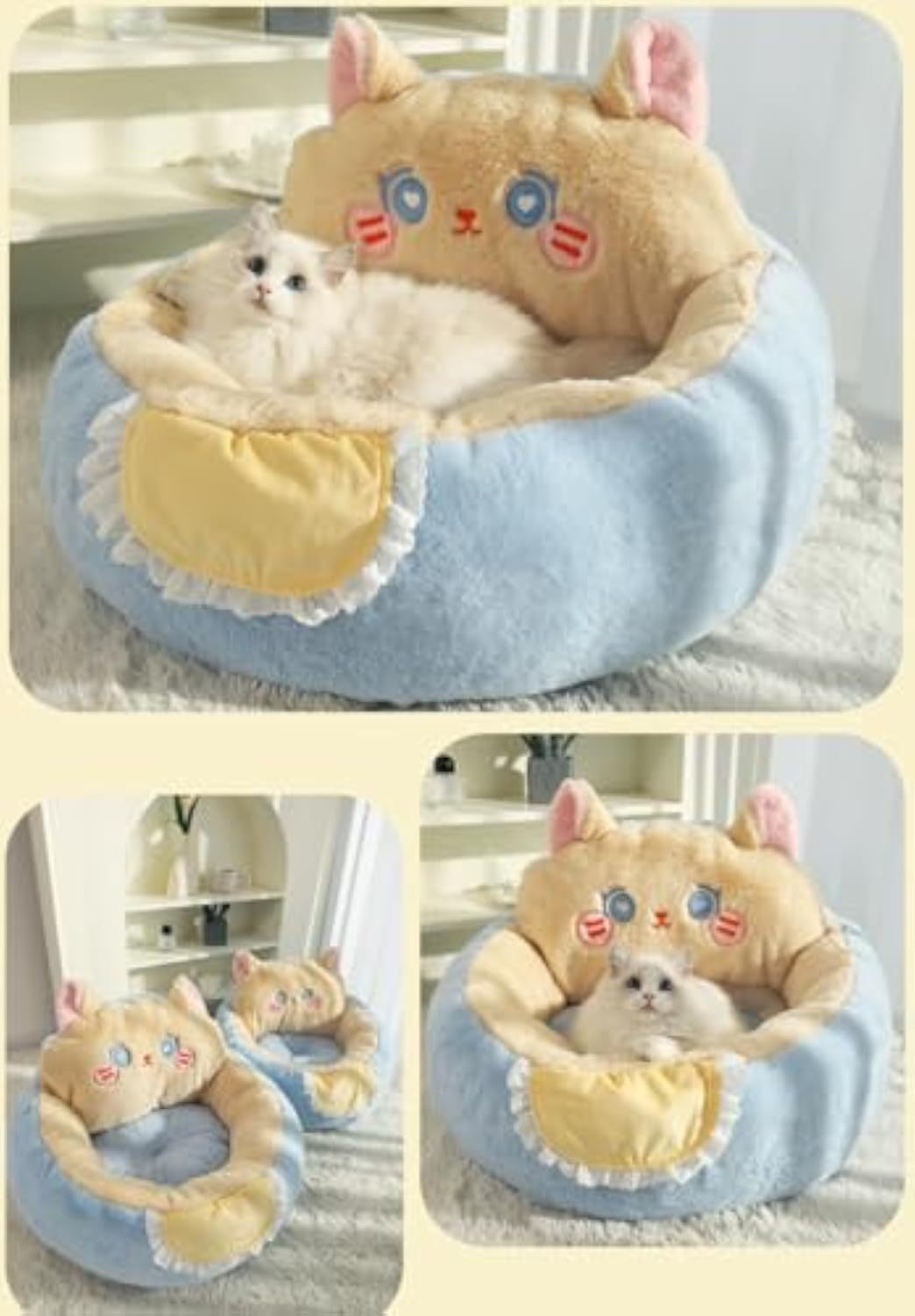 Cute Cat Bed For Indoor Cute Cat Dog Bed Calming Fluffy Plush Dog Bed