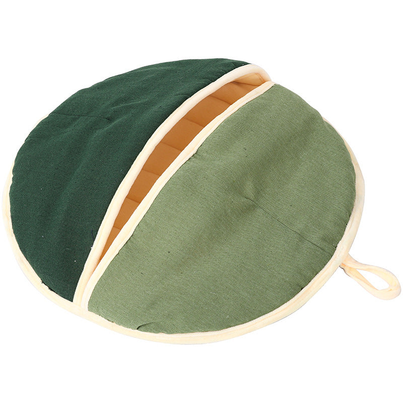 Round Cotton And Linen Wool Warm Semi Enclosed Pet Nest For Cat Small Dog