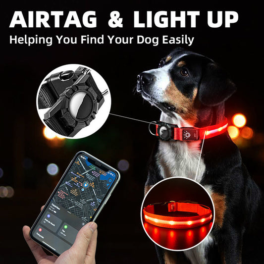 Waterproof LED Pet Collar with AirTag Locator Pet GPS