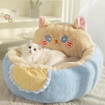 Cute Cat Bed For Indoor Cute Cat Dog Bed Calming Fluffy Plush Dog Bed