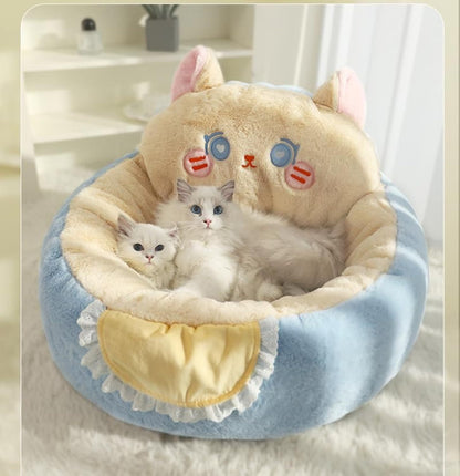 Cute Cat Bed For Indoor Cute Cat Dog Bed Calming Fluffy Plush Dog Bed