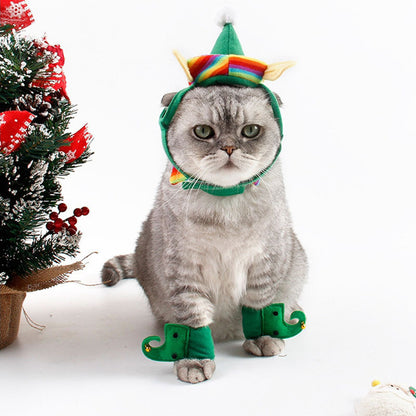 Cat Christmas Hat 4-piece Green Foot Cover