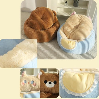 Cute Cat Bed For Indoor Cute Cat Dog Bed Calming Fluffy Plush Dog Bed